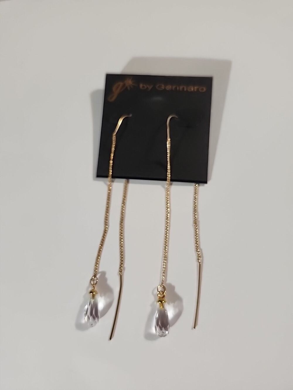 G by Gennaro Dangle Chain Earrings Gold Teardrop Rhinestone Gem